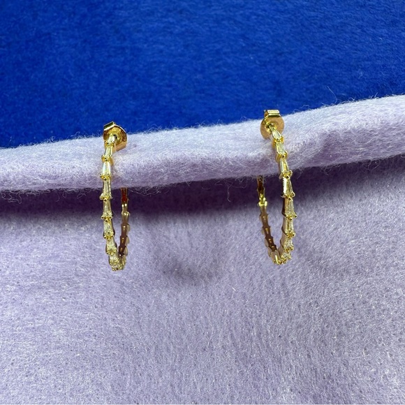 Nordstrom Gold tone and Crystal Hoop earrings. - Picture 8 of 8
